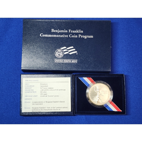 2006 Benjamin Franklin Scientist Uncirculated 90% Silver Dollar Commemorative Coin 