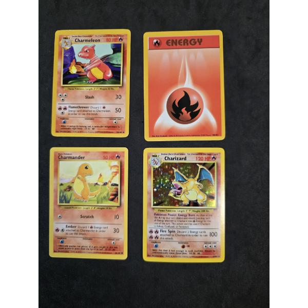 (4) Pokemon Cards incl Charizard 4/102, Charmander 46/102, Charmeleon 24/102 & Energy