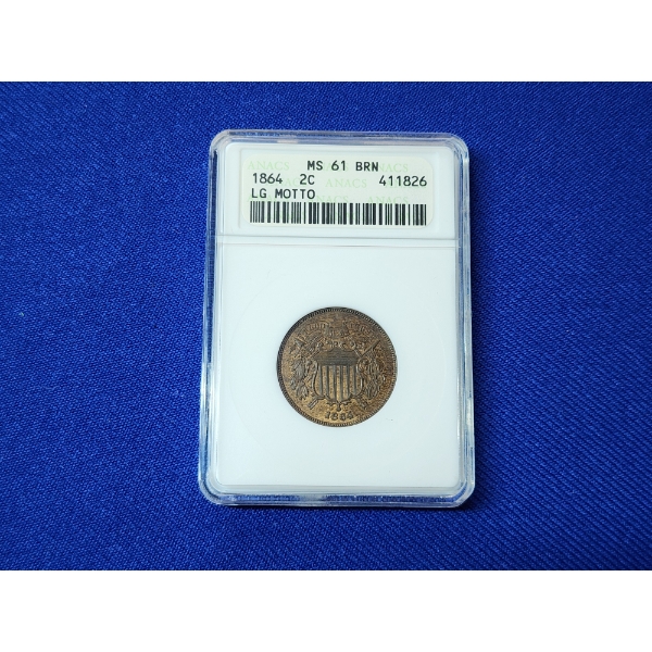 1964 Large Motto Two-Cent Piece ANACS MS 61 BRN