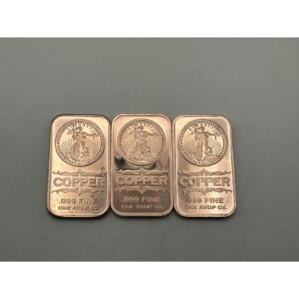 Three Walking Liberty Design 1 AVDP oz .999 Fine Copper Bar