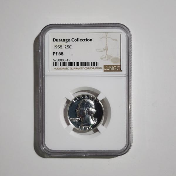 NGC PF68 Graded Durango Collection 1958 U.S. 90% Silver Washington Proof Quarter 