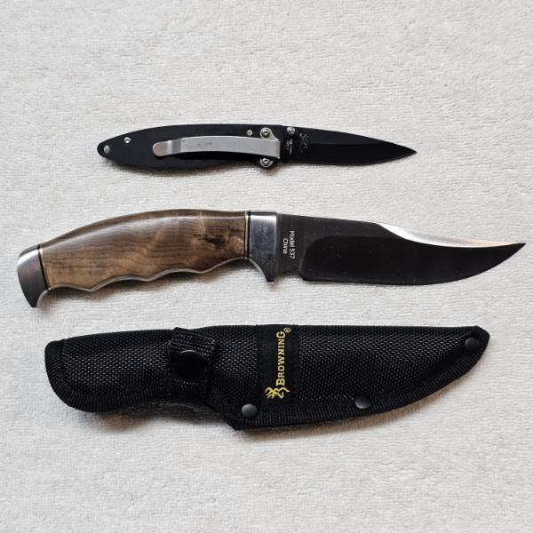 Two Knives manufactured by Browning, along with a Matching Woven Nylon Sheath