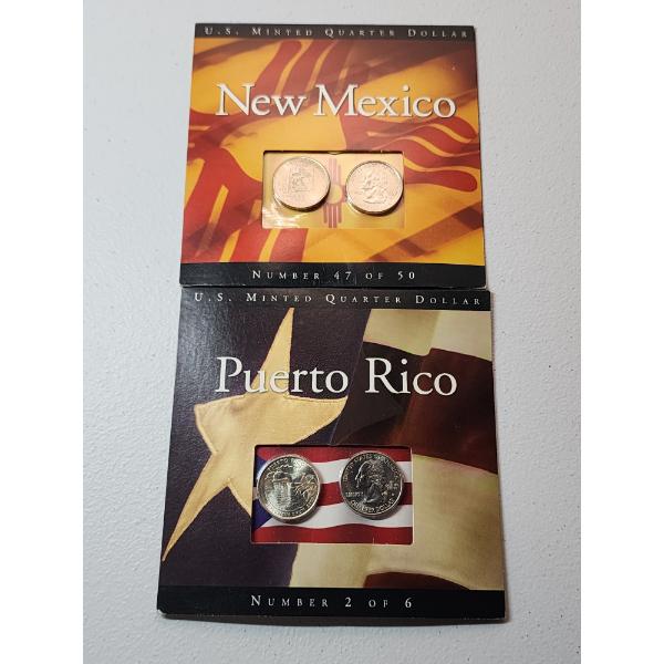 2008 New Mexico & 2009 Puerto Rico U.S. Minted Uncirculated Quarters w/ Info Cards