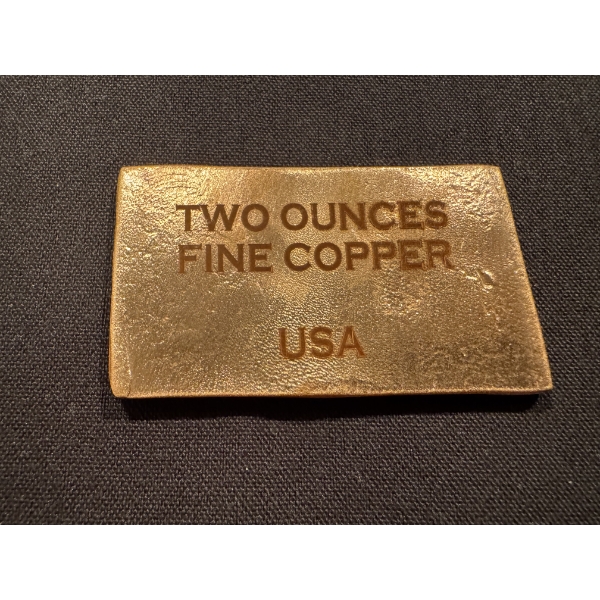 2 Oz .999 Fine Copper Bar - Mint Condition - Incredible Piece