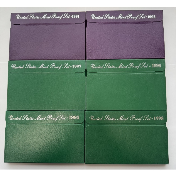 United States Mint Proof Sets- 1991, 1992, 1995, 1996, 1997, 1998
