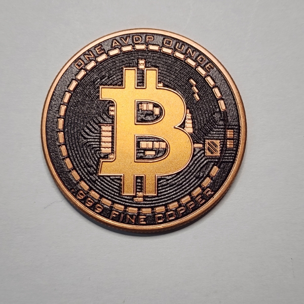 Colorized Bitcoin Design 1 AVDP oz .999 Fine Copper Round