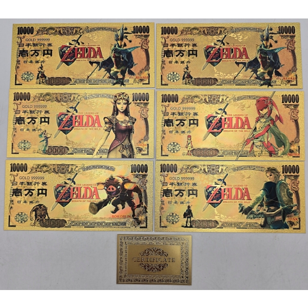 Set of 24k Gold Foiled Notes - Legend of Zelda - 6pcs with COA