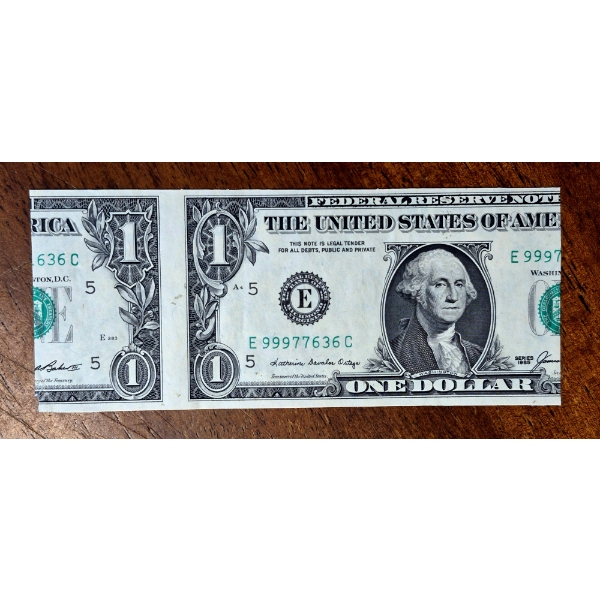 U S  Currency ERROR - $1 Federal Reserve Note Series 1965 - Cutting Error - Unc / NM Condition