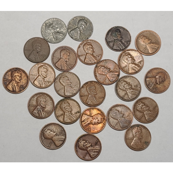 Assorted Years Wheat/Steel Lincoln Cents - Face Value: $0.23
