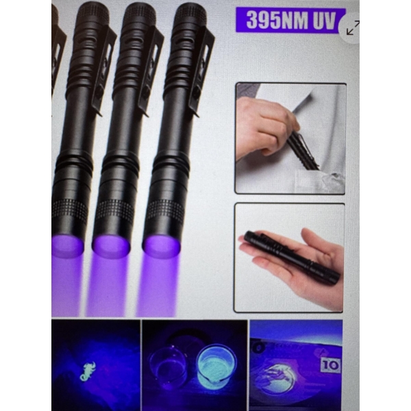 UV Black Light Pen light - 12 LED 395nm for Inspection of Collectibles, Uranium Glass, Marbles, ETC