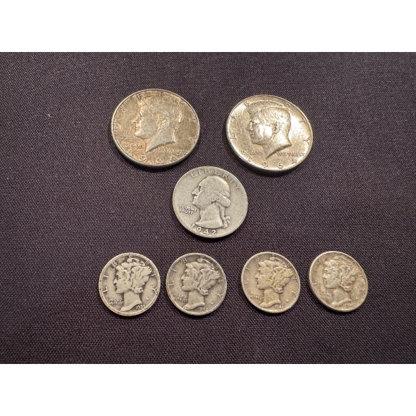 United States Vintage Silver Coins - Halves, Quarter & Mercury Dimes - Great Condition - $1.65 Face