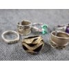 Image 4 : Six Assorted Sterling Silver Rings Ft. Lovely Green Stones & Large Purple Stone ~Weighing 28.2 Grams