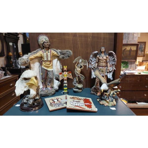 Large Grouping Of Native American Figural Statues & More - 8 Pcs  - See Pics