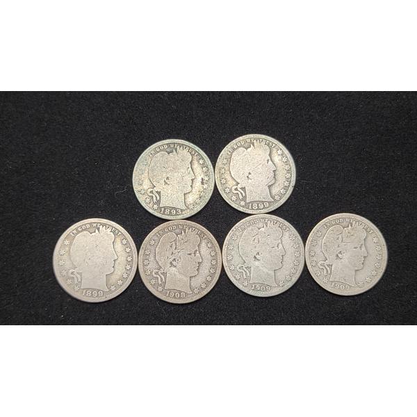 Assorted Years Barber 90% Silver Quarters - Face Value: $1.50