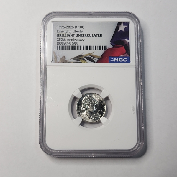 NGC Brilliant Uncirculated 1776-2026 Emerging Liberty Dime 250th Anniversary