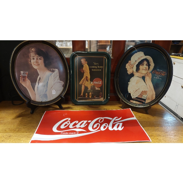 Coca Cola "COKE" - 4 Pc Tray & Decal Set - Decal For Coke Vending Machine - Nice Group - See Pics