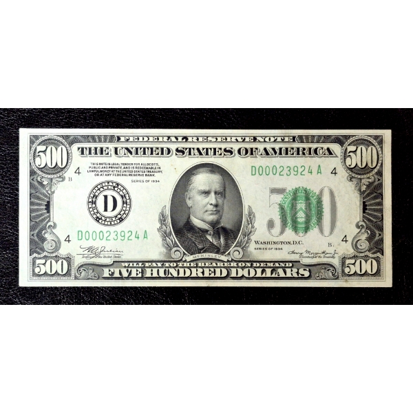 Exceptional RARE 1934 FR# 2201-D Cleveland $500 Federal Reserve Note - UNC-AU / EPQ  See Pics & Desc