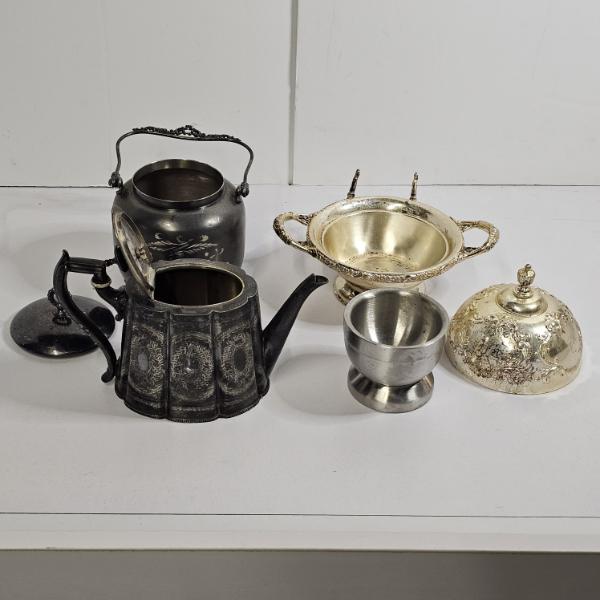 5lb Variety of Antique and Vintage Silver-Plated Hollowware Items