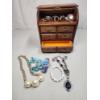 Image 3 : Nice Wooden Jewelry Box - 9" Tall with Contents!