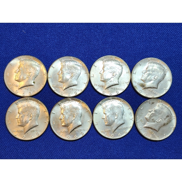 1968 & 1969 40% Silver Kennedy Half Dollars - Face Value: $4.00