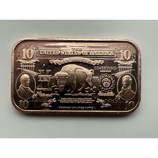 $10 'Bison Bank Note' 1oz .999 Copper Bar