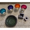 Image 1 : Beautiful Colorful Glass Votive Candle Holder Set, Pottery Type Trinket Dish & Marble Candle Stick
