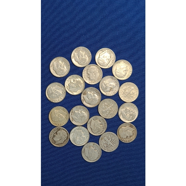 Assorted Years/Mint Marks U.S 90% Silver Roosevelt Dimes - Face Value: $2.00