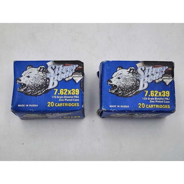 2 Boxes of Silver Bear 7.62x39 FMJ Rifle Ammunition - Made in Russia