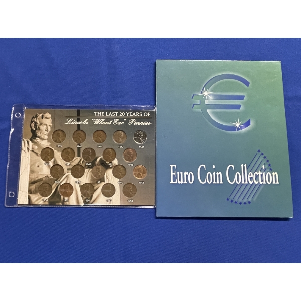 (2) Coin Collections: Last 20yrs Lincoln Wheat Pennies (1939-1958) & Euro Coin Collection (24 Coins)