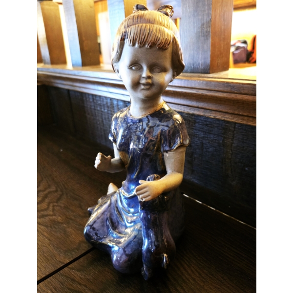 11" Porcelain Statue of Little Girl with Dog