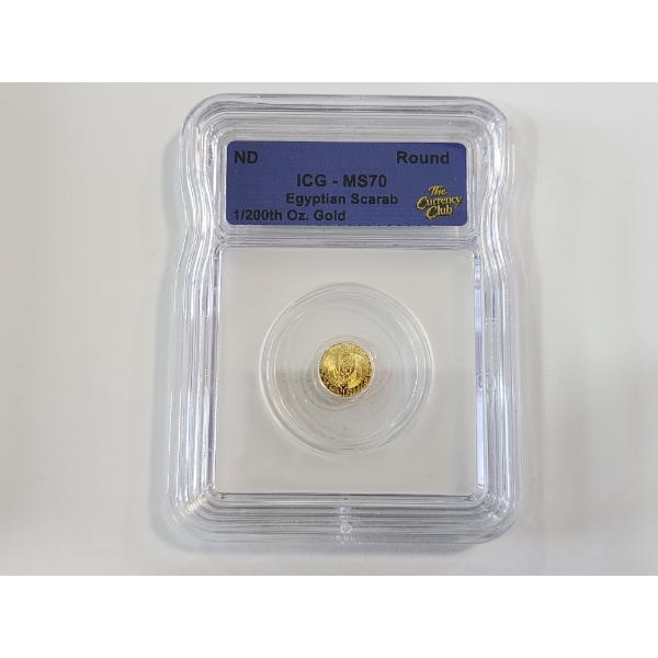 ICG MS 70 Egyptian Scarab 1/200th oz .9999 Fine Gold Round 