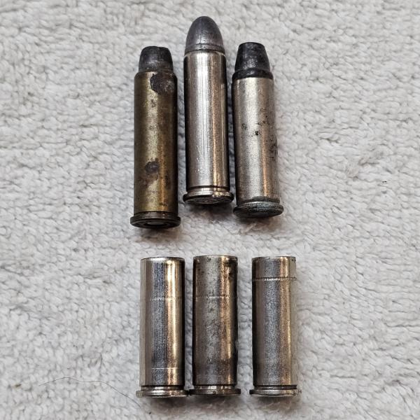3 Mixed Vintage .357 Magnum Cartridges and 3 Empty .38 Special Brass Shell Casings