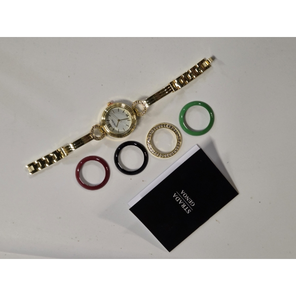 Gorgeous Strada Genoa Gold Tone Ladies Watch With Four Different Bezels 