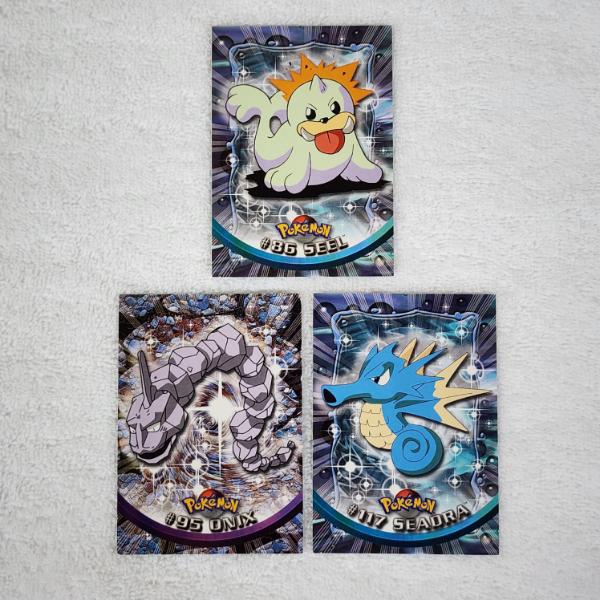 Three Assorted Vintage Topps Pokemon Trading Cards ~ Seel, Onix & Seadra