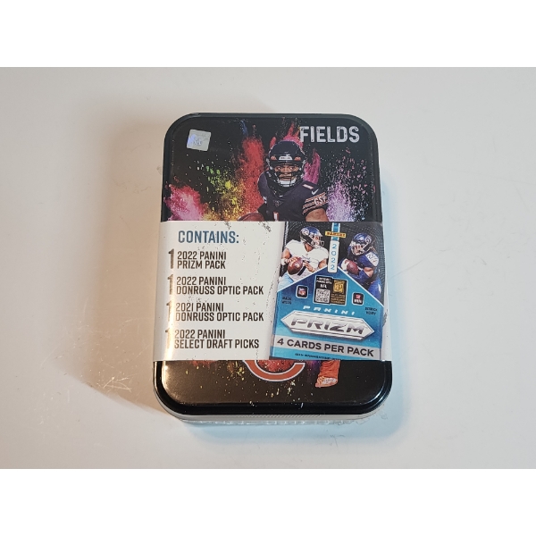 2022 Panini Prizm Justin Fields NFL Collector's Tin Ft. Four Sealed Packs of Football Cards in Tin