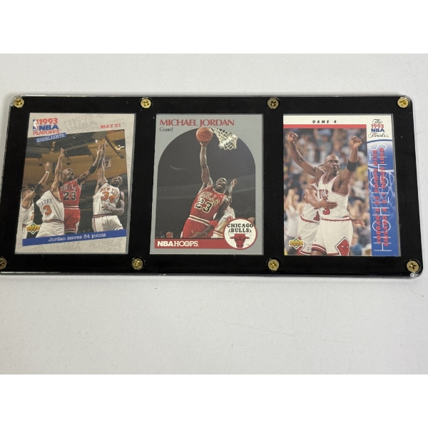 Michael Jordan Basketball Cards in Frame - 3 Cards - 1993 NBA Playoffs Highlights - Chicago Bulls - 