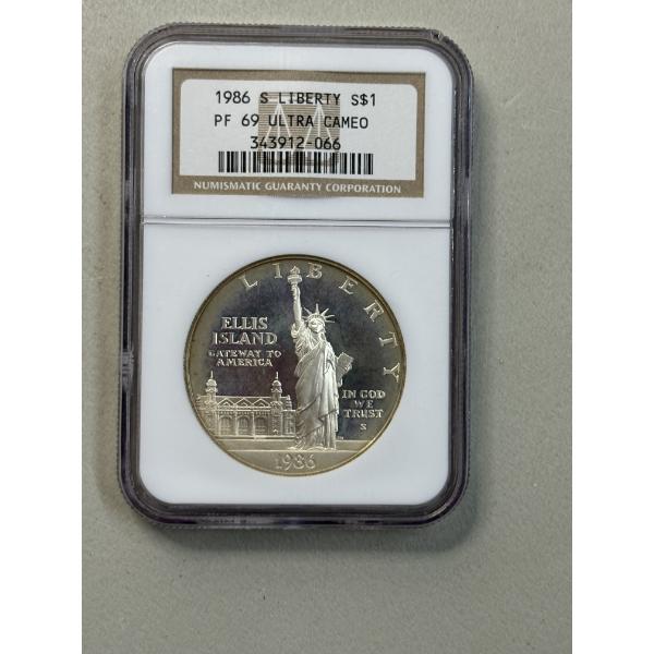 90% Silver - 1986 S Liberty $1 PF 69 Ultra Cameo- Ellis Island - NGC - Mintage 6,414,638