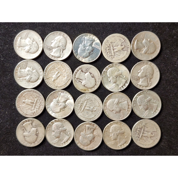 $5 Face Value in Assorted 90% Silver Washington Head Quarters 