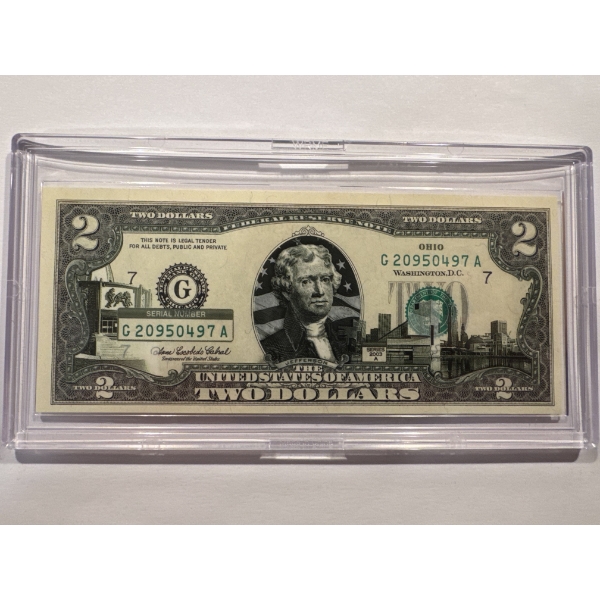 2003 United States Jefferson OHIO $2.00 Bill In Hard Case Holder - Mint Condition - RARE