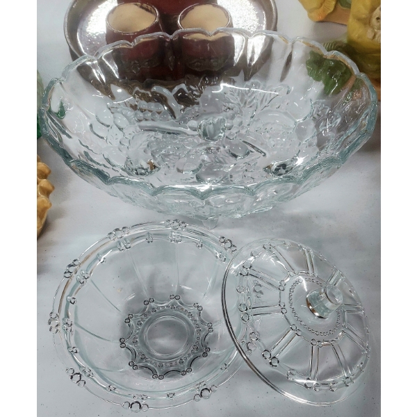 2 Pcs - Art Glass Crystal Oval Footed Fruit Bowl - Crystal Round Lidded Candy Dish/Bowl
