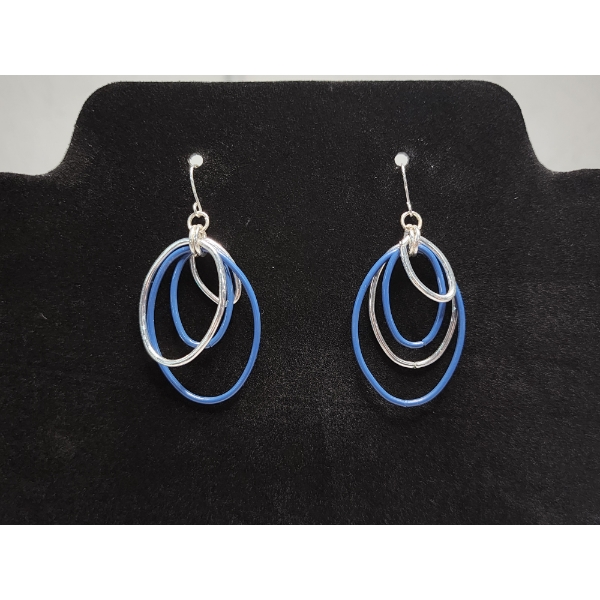 SIlver-Tone & Blue Dangle Hoops Earrings 