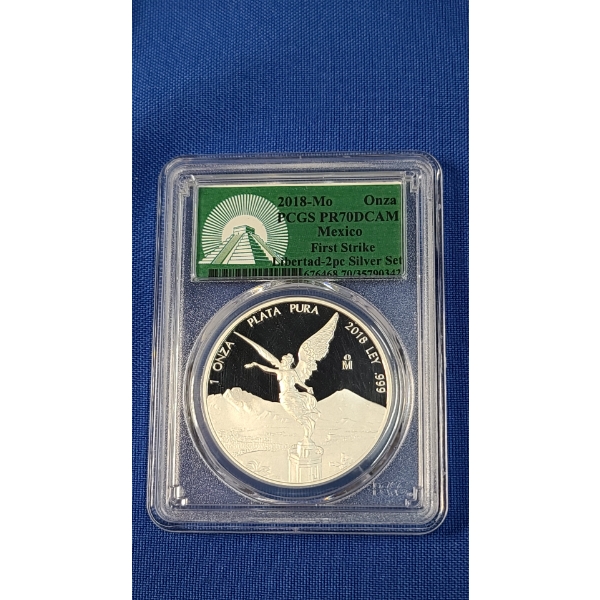 2018-Mo PCGS PR70/DCAM First Strike Mexican Libertad 1 oz .999 Fine Silver Coin - Part Of 2 Coin Set