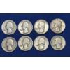 Image 1 : x8 Assorted Years 90% Silver Washington Quarters FV: $2.00