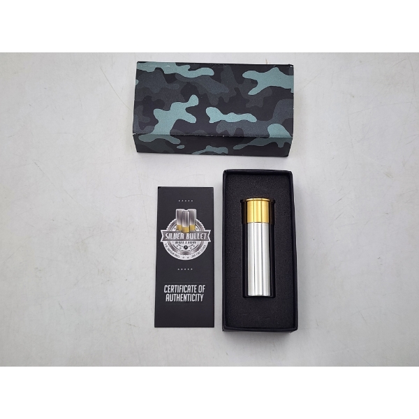Silver Bullet Bullion: 5 oz .999 Fine Silver Shotgun Shell Enhanced with Rhodium & 24K Gold 