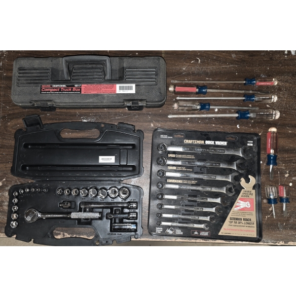 Craftsman Wrench Set, Husky Socket Set, Small Truck Box with Assorted Screwdrivers