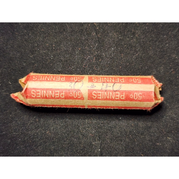 Uncounted & Unsearched Roll Of Wheat Pennies Labeled "30-40" 