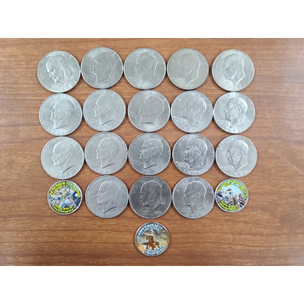 Lot of Assorted Eisenhower Dollars & Printed Kennedy Half Dollars - $19.50 Face Value