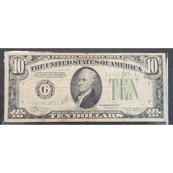 U.S Series 1934 $10 Federal Reserve Bank Note From The Bank Of Chicago - Excellent Condition