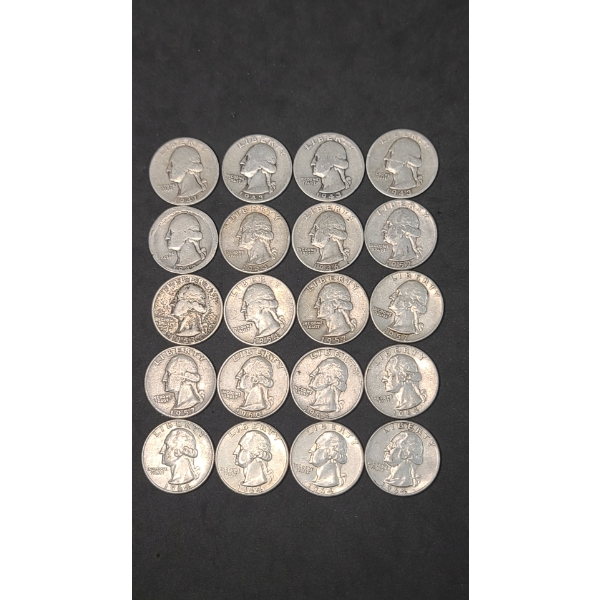 Assorted Years & Mint Marks 90% Silver Washington Head Quarters - Face Value: $5.00