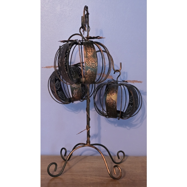 Fall 3 Pumpkin Votive Candle Holders on Stand - 17"